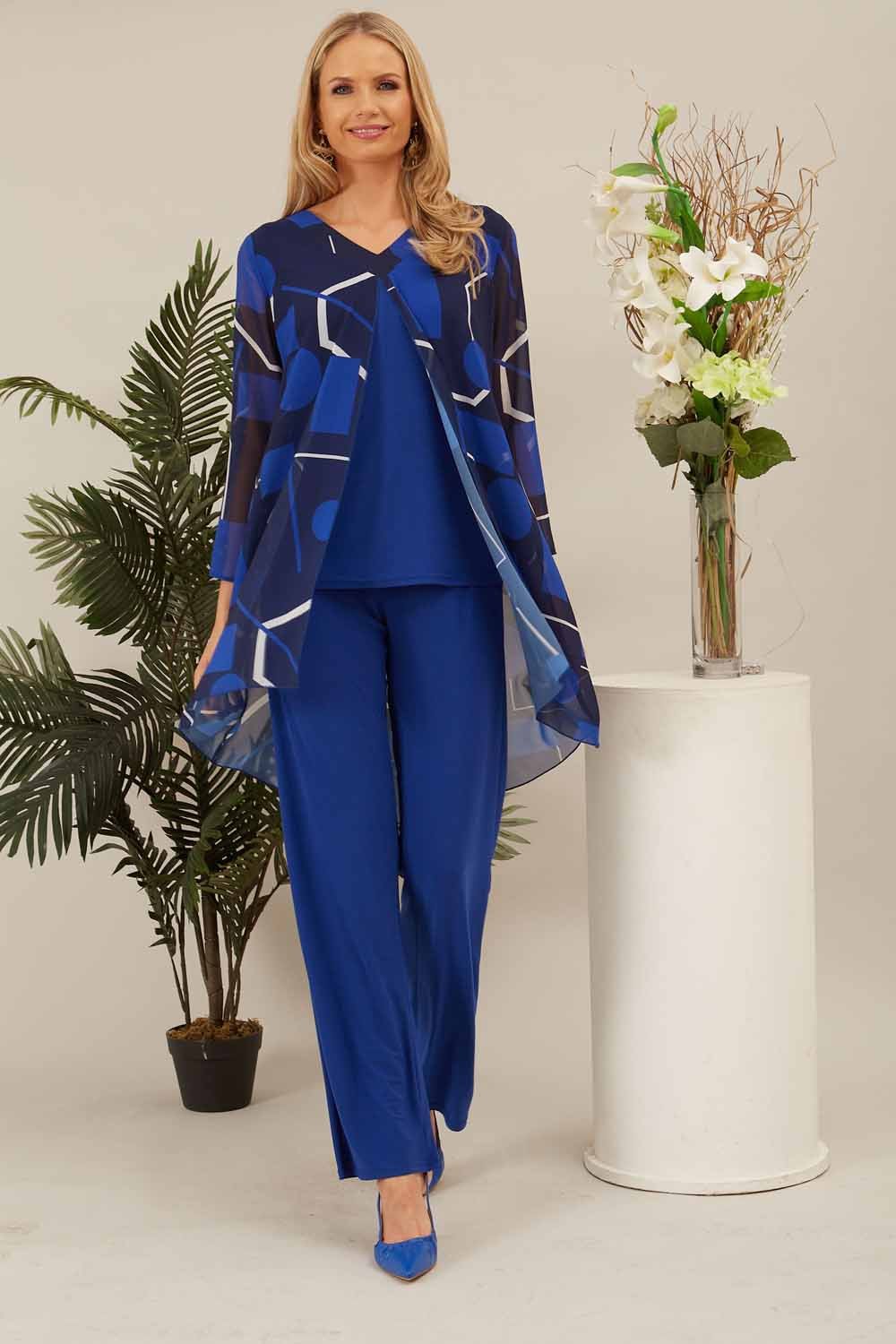 Royal Blue Julianna Geo Top & Trouser Set, Image 2 of 4