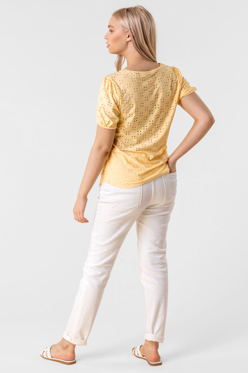Yellow Button Detail Broderie Top, Image 2 of 4