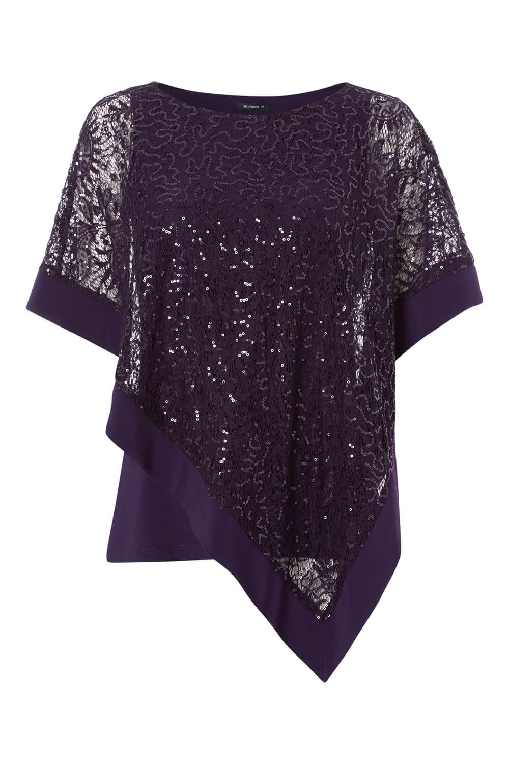 Sequin Embellished Overlay Top in Purple - Roman Originals UK
