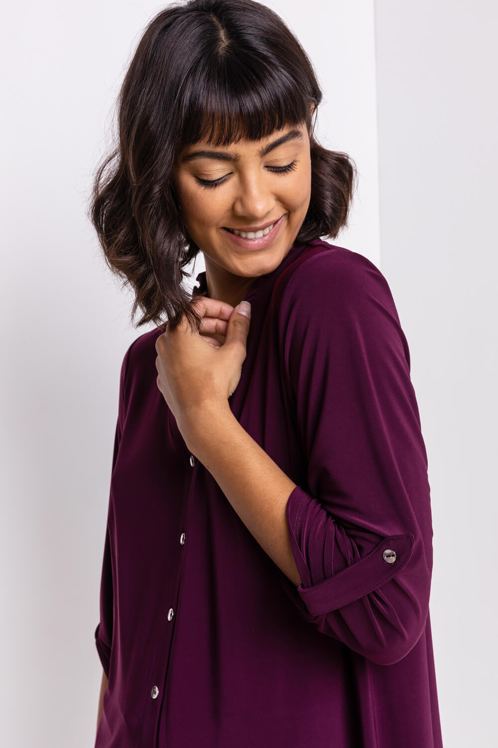 Plum Frill Neck Jersey Blouse, Image 5 of 5