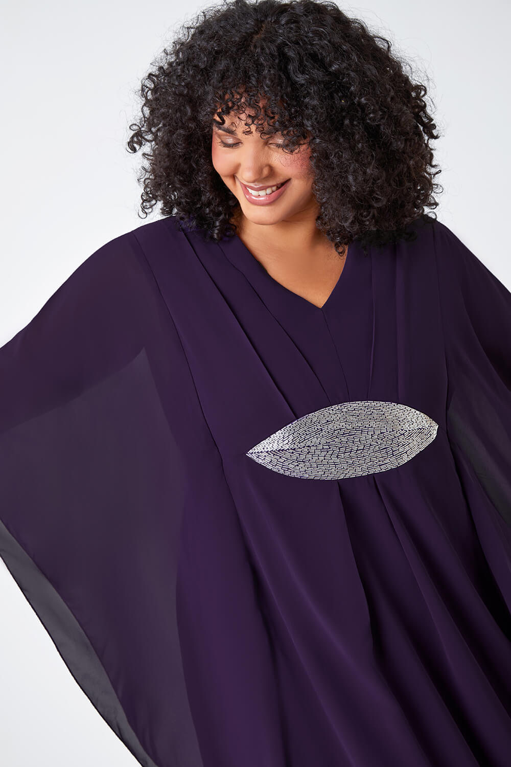 Purple Curve Embellished Chiffon Overlay Dress, Image 4 of 5