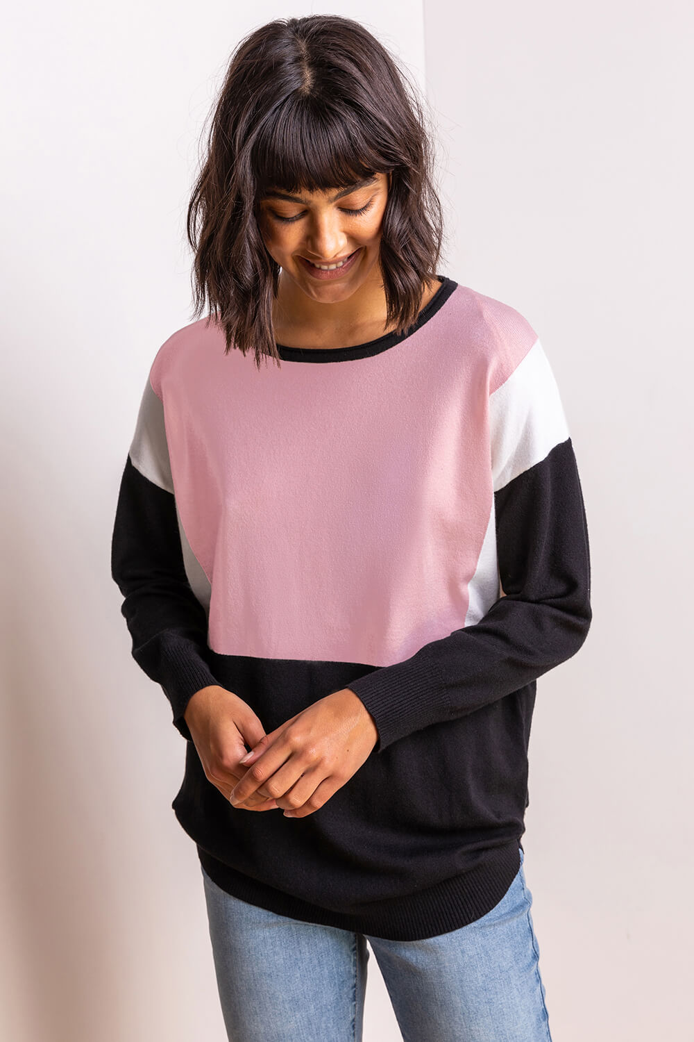 PINK Colour Block Round Neck Jumper, Image 3 of 5