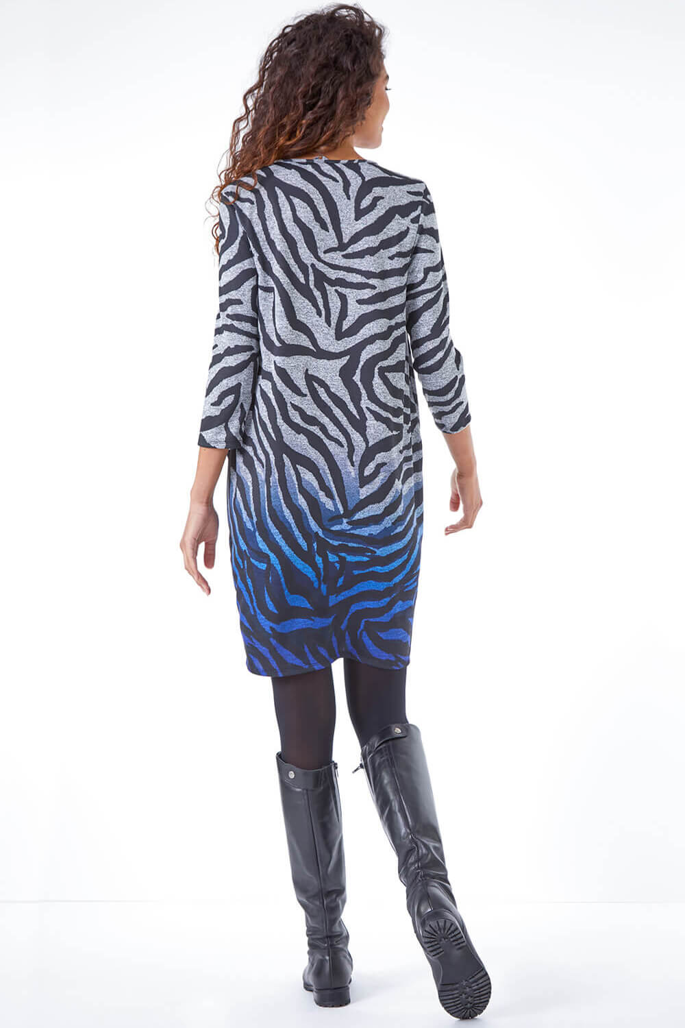 Blue Zebra Print Ombre Cocoon Dress, Image 3 of 5