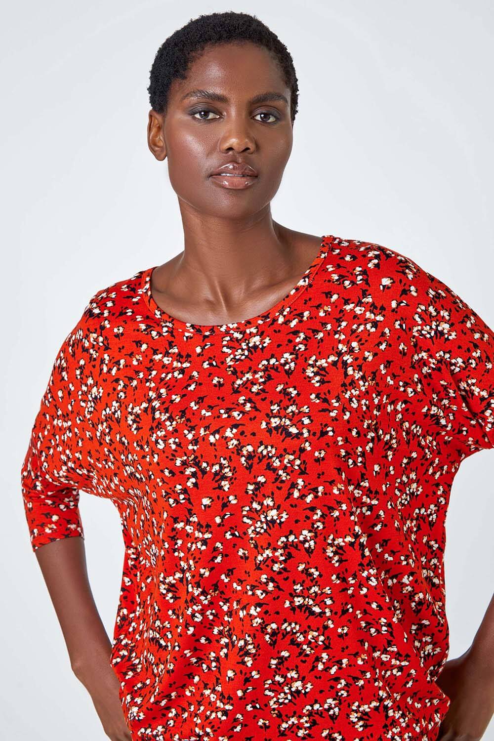 Rust Ditsy Floral Stretch Blouson Top, Image 4 of 5