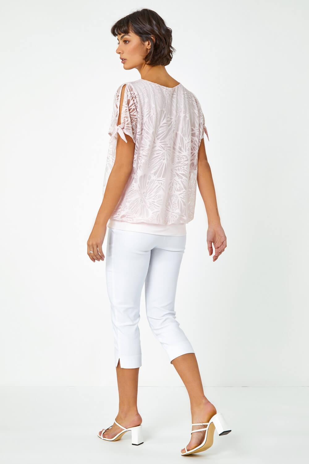 Light Pink Textured Butterfly Print Blouson Top, Image 3 of 5