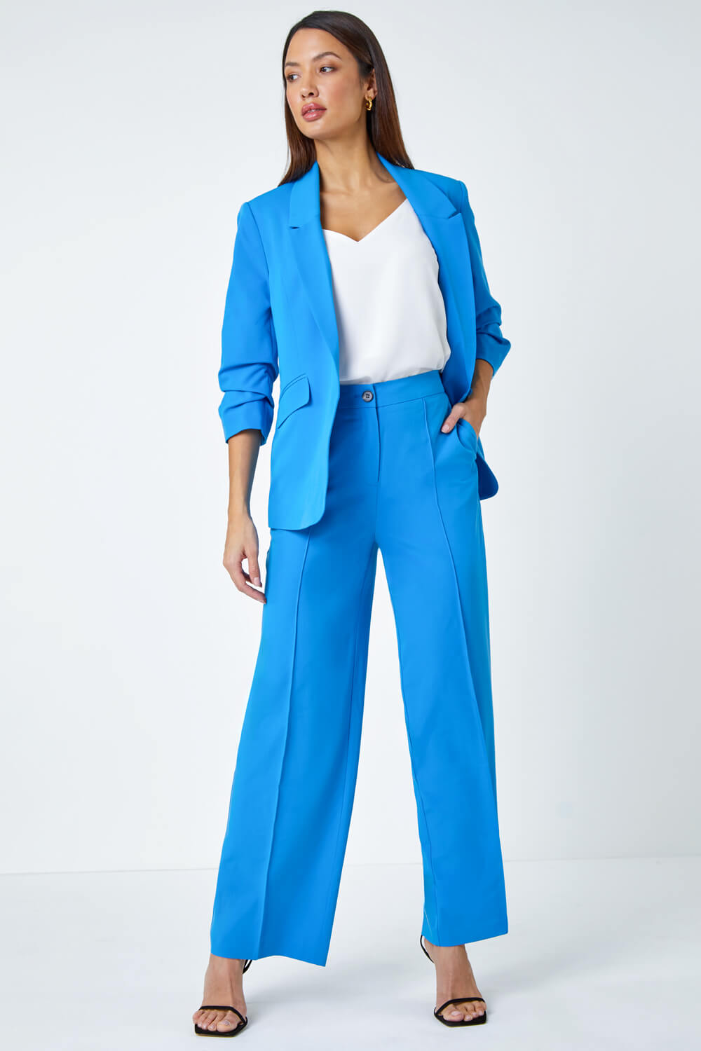 Blue Tailored Relaxed Stretch Trousers, Image 2 of 5
