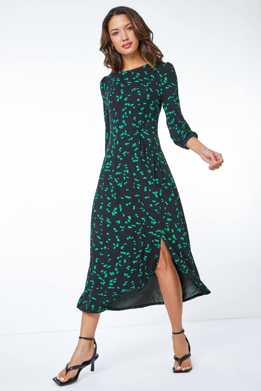 Green Stretch Jersey Abstract Midi Dress, Image 2 of 5