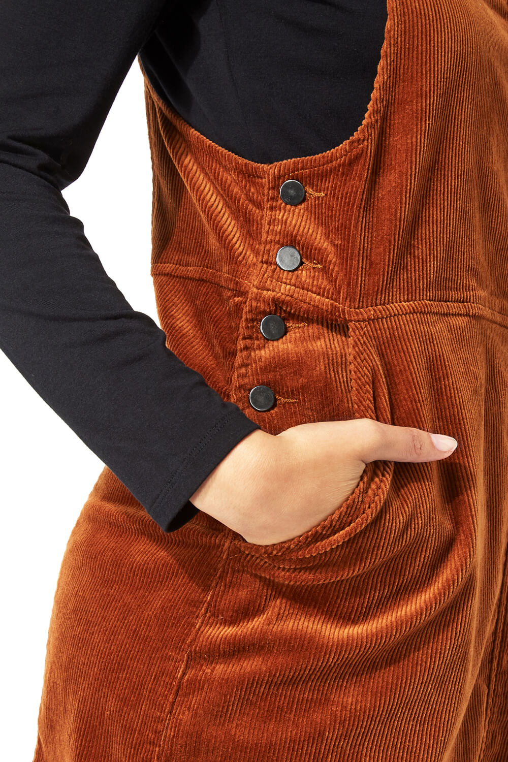 Rust Button Corduroy Pinafore Dress, Image 4 of 5