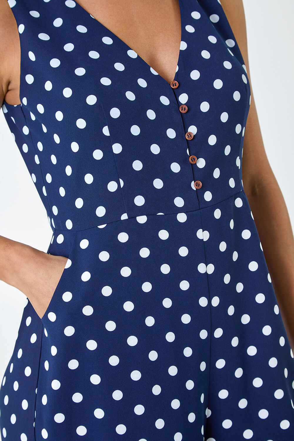 Polka Printed Shoulder Straps Full Jumpsuit