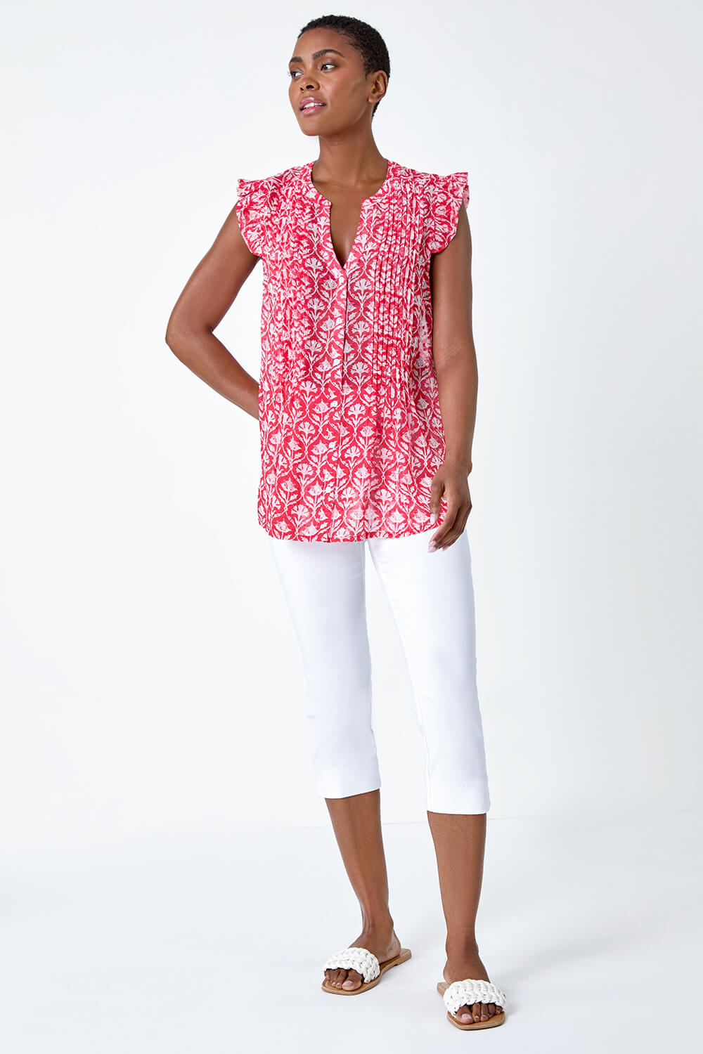 PINK Frill Sleeve Floral Print Blouse, Image 2 of 5