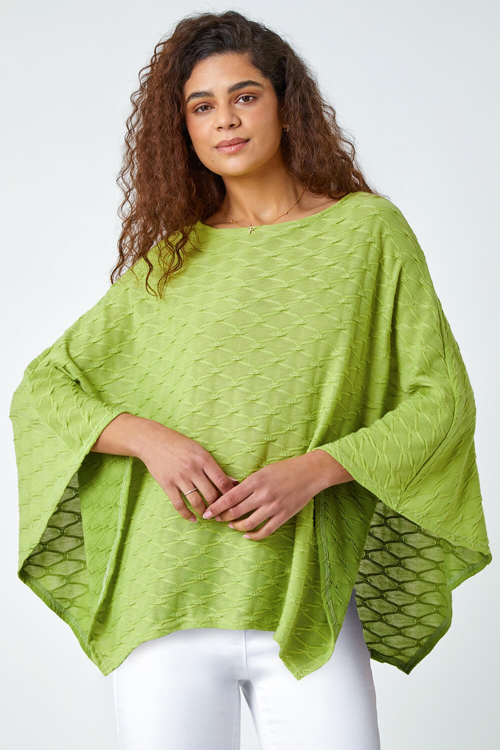 Lime Textured Stretch Jersey Poncho, Image 5 of 5