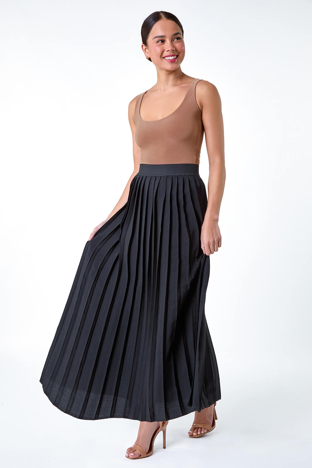 Black Petite Plain Pleated Maxi Skirt, Image 2 of 5