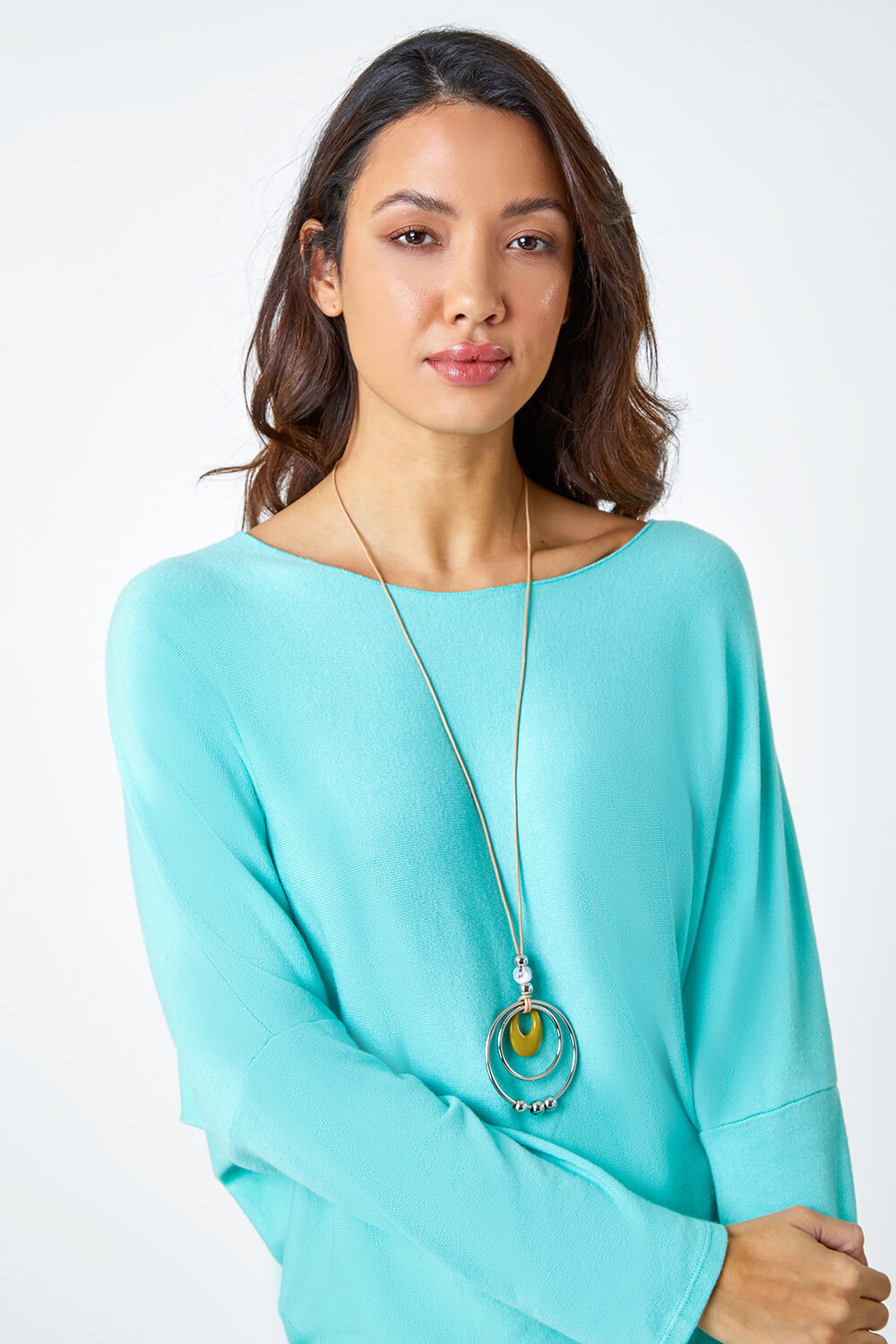 Aqua Necklace Detail Stretch Knit Top, Image 4 of 5