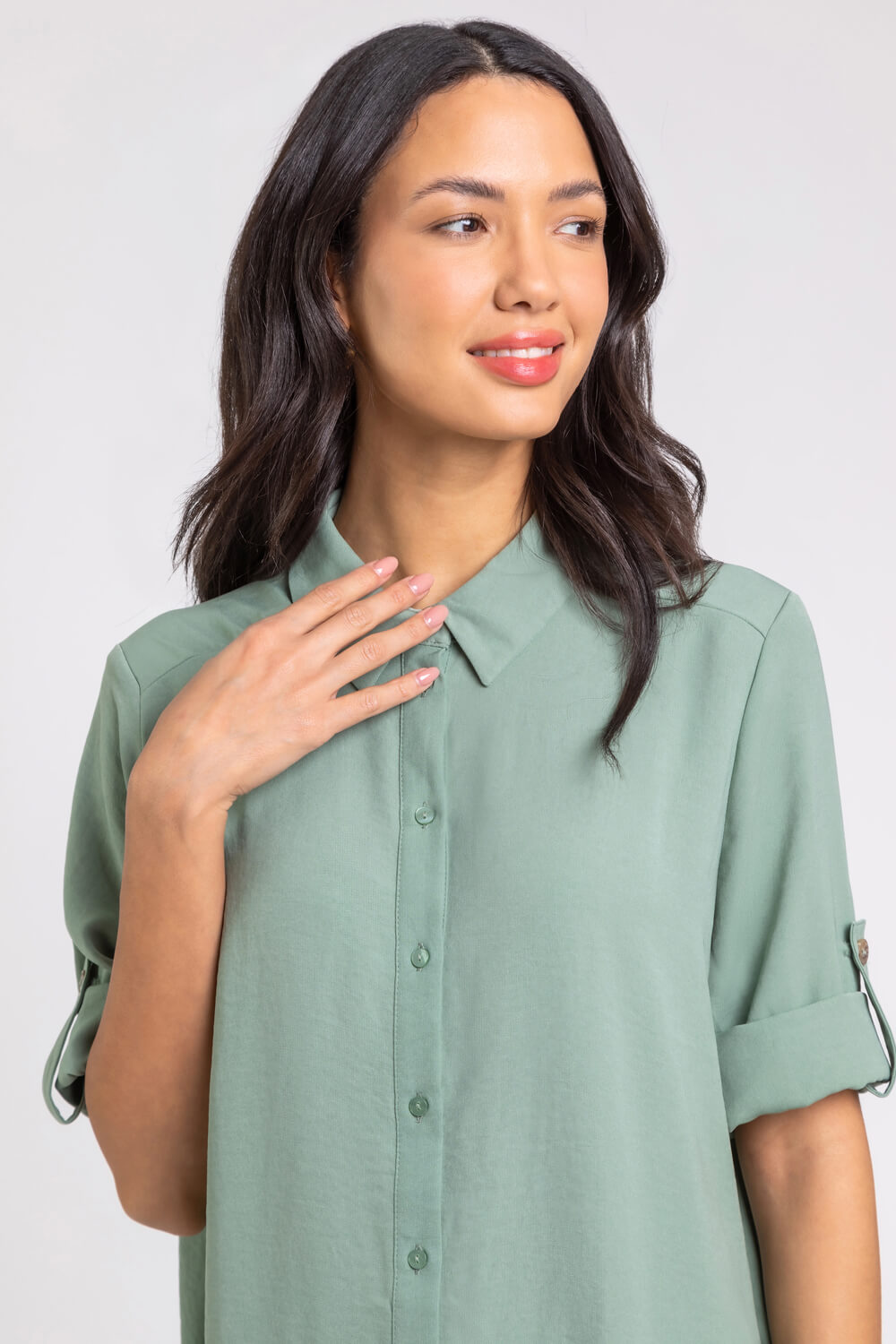 KHAKI Plain Button Through Collared Shirt, Image 5 of 6