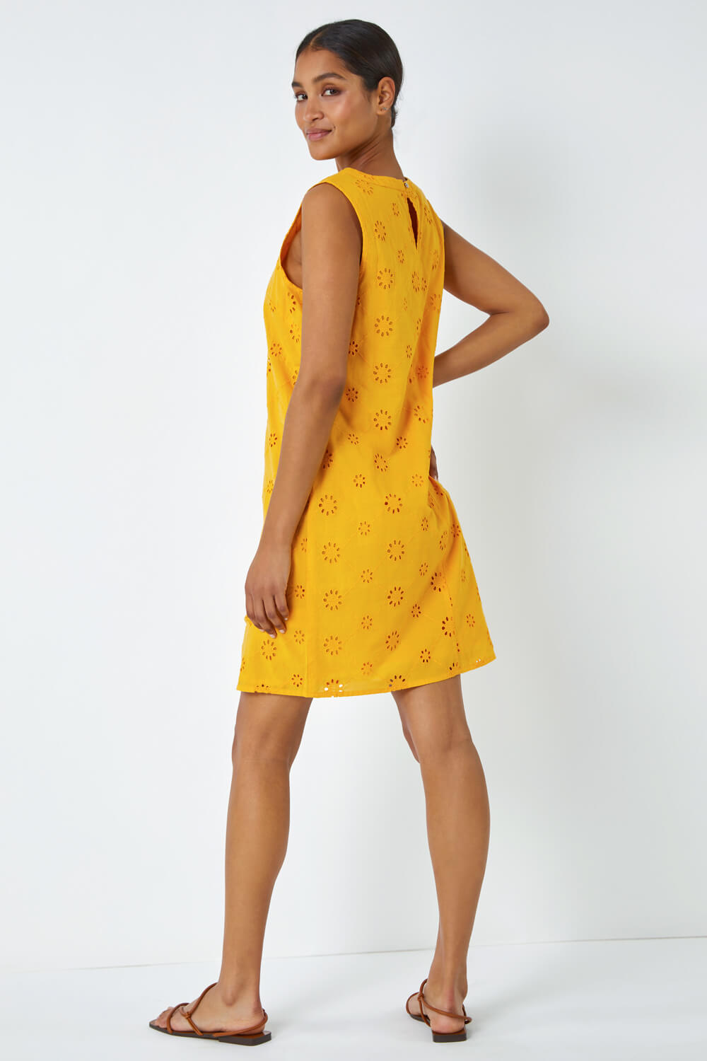 Amber Embroidered Cotton Shift Dress, Image 3 of 5