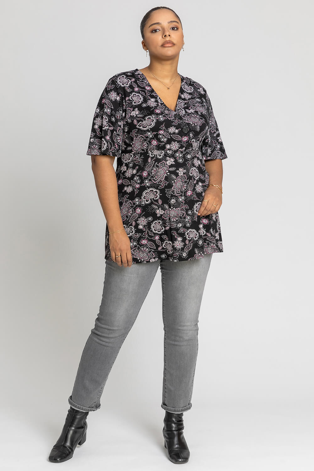  Curve Floral Buttoned Wrap Top, Image 3 of 4