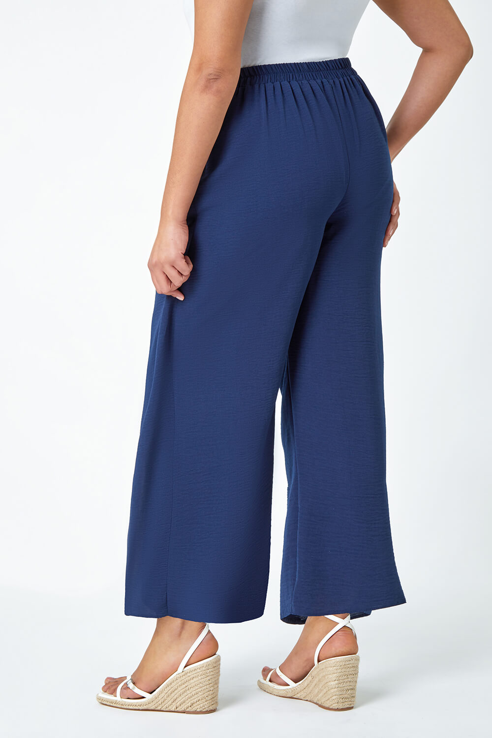 Navy  Curve Wrap Tie Wide Leg Trousers, Image 3 of 5