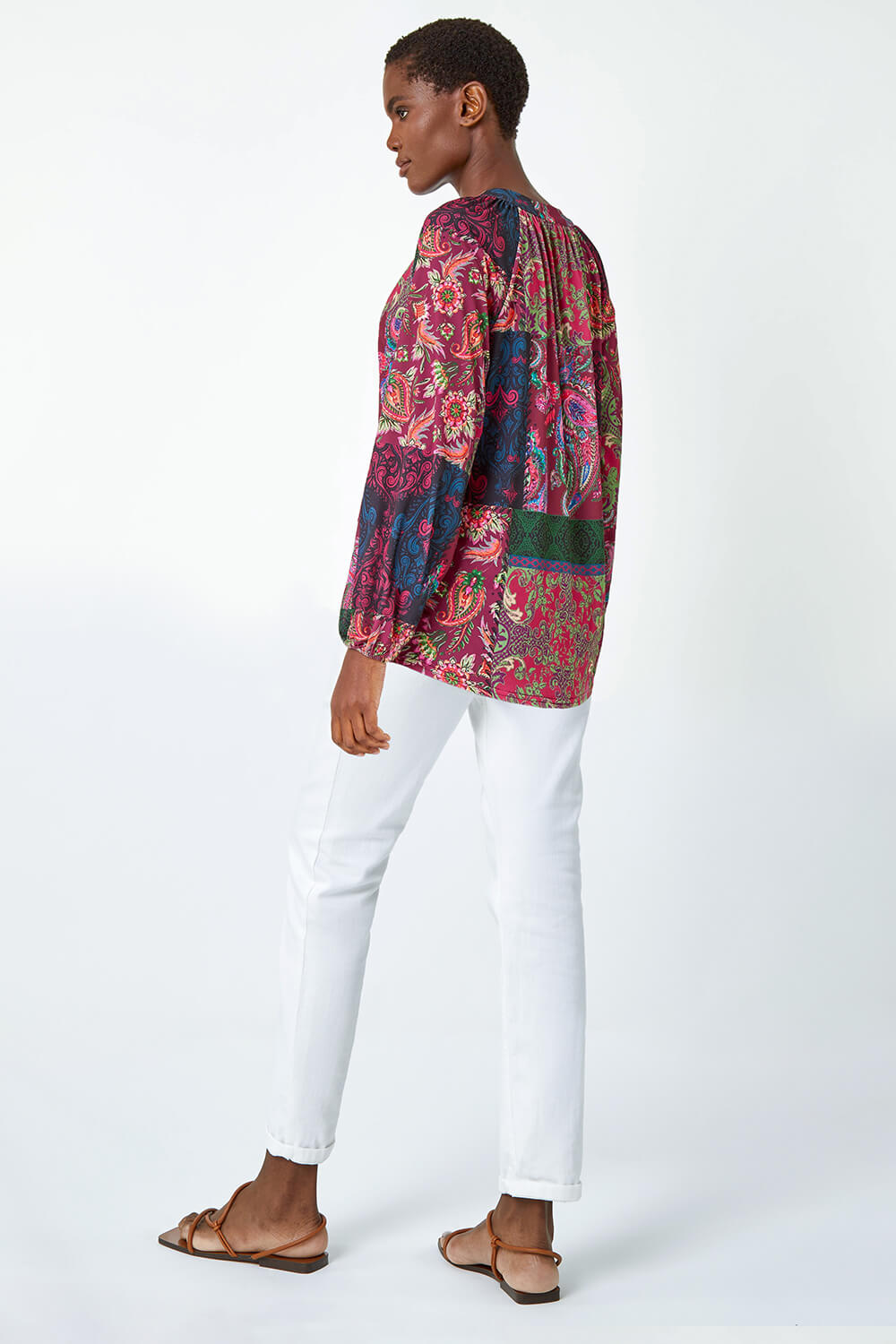 Red Patchwork Print Stretch Jersey Shirt, Image 3 of 5