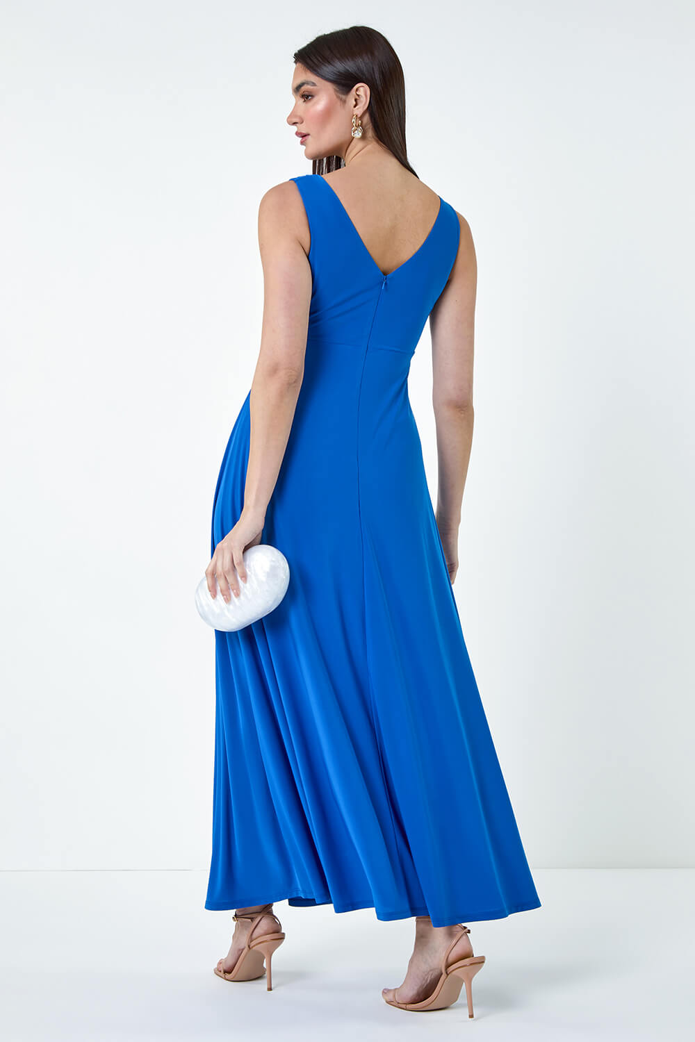 Royal Blue Plain Knot Front Maxi Dress, Image 3 of 6