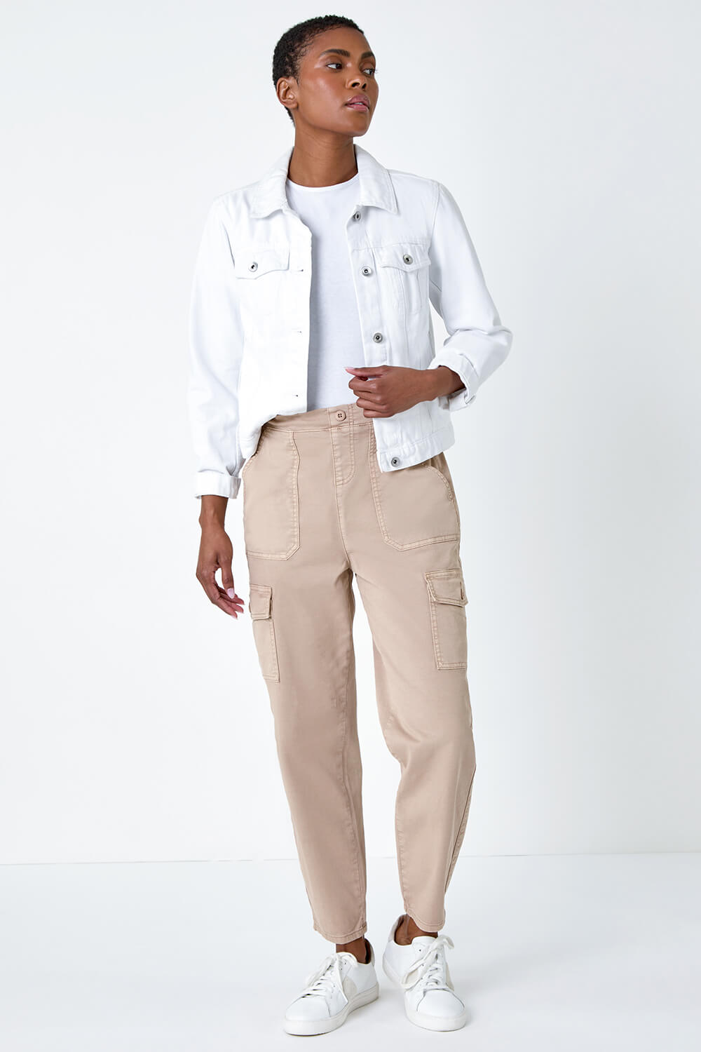 Natural  Casual Cargo Stretch Trousers, Image 2 of 5