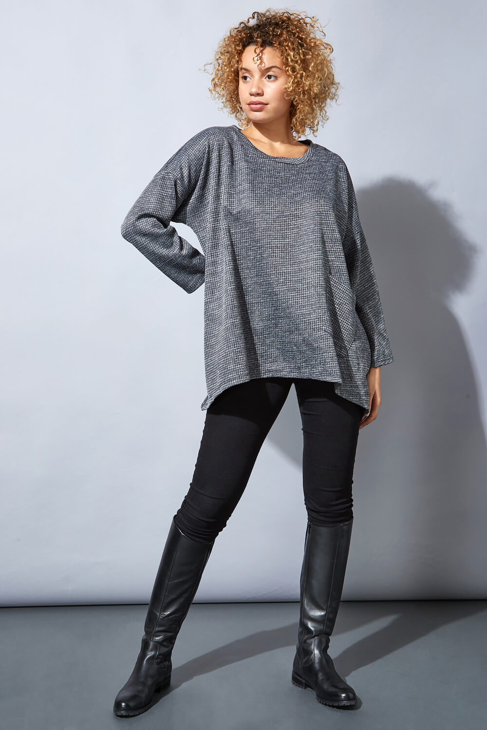 Grey Long Sleeve Textured Jersey Top, Image 2 of 4