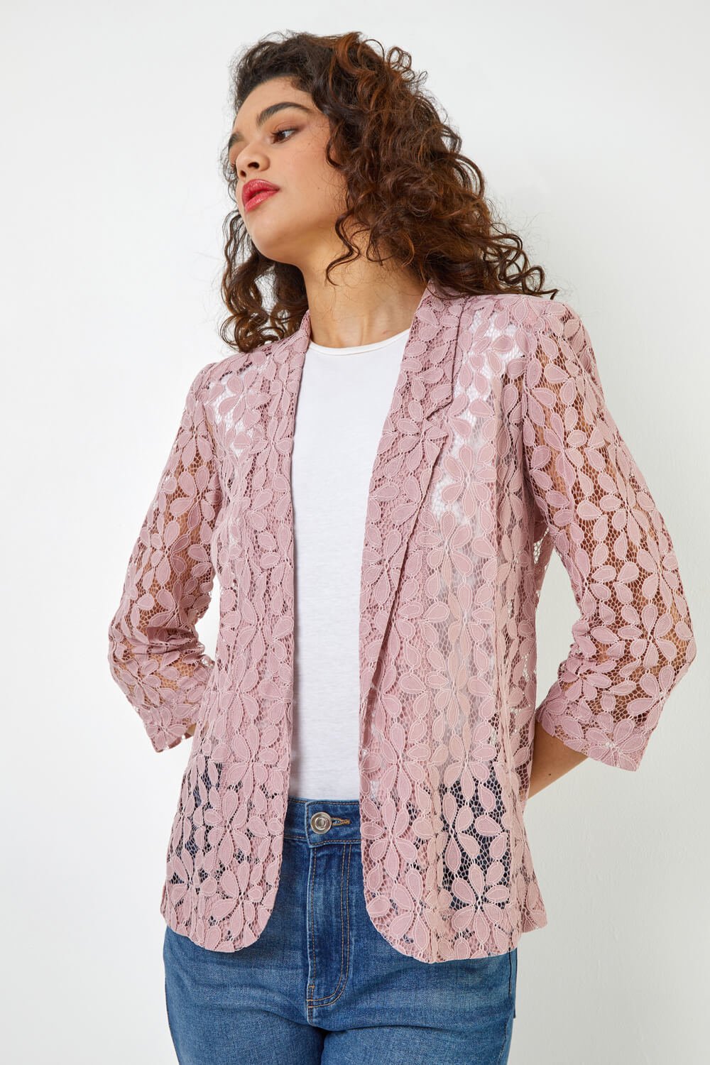 Petal Lace Jacket in Rose Pink - Roman Originals UK