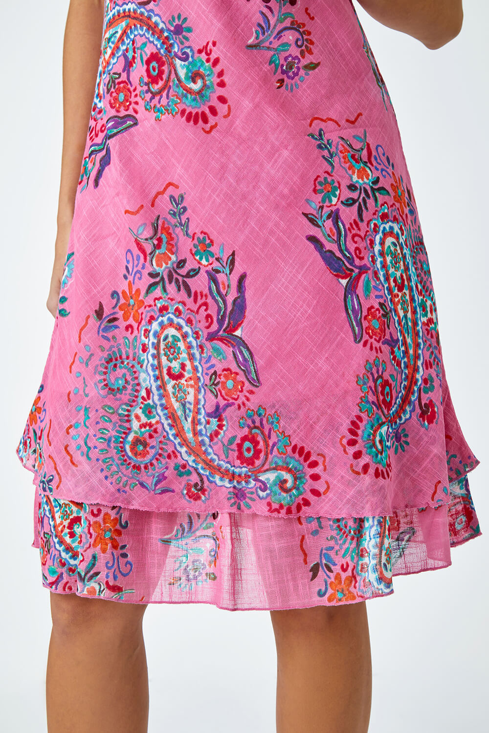 PINK Paisley Print Cotton Layered Dress, Image 5 of 5