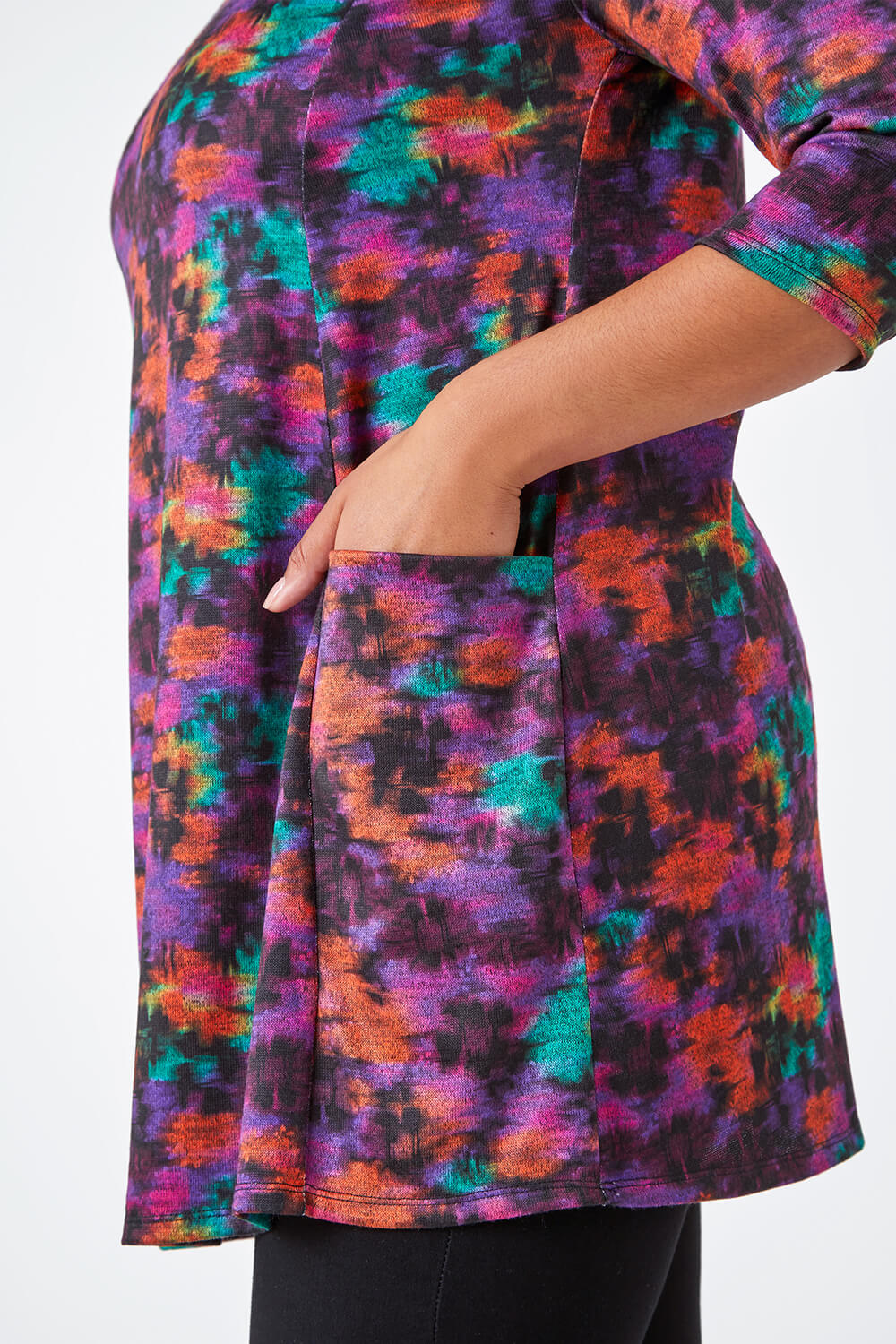 Purple Curve Abstract Pocket Stretch Tunic, Image 5 of 5