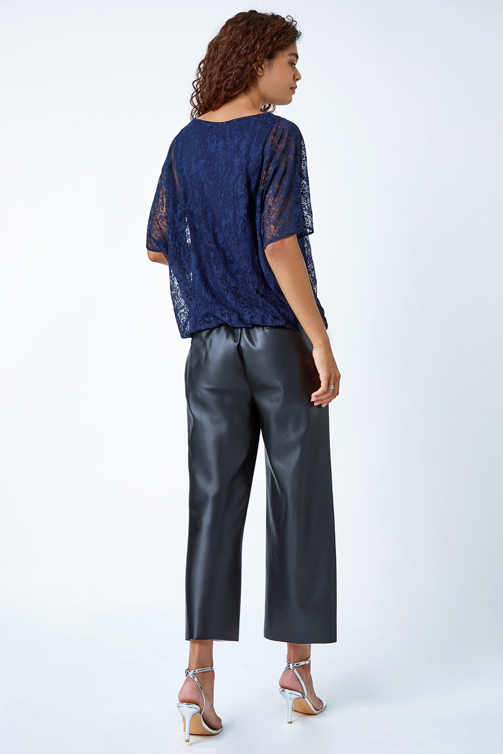 Midnight Blue Textured Animal Blouson Stretch Top, Image 3 of 5