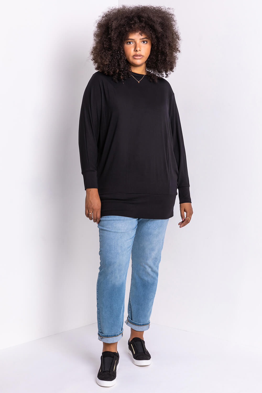Black Curve Crew Neck Long Sleeve Top, Image 3 of 4