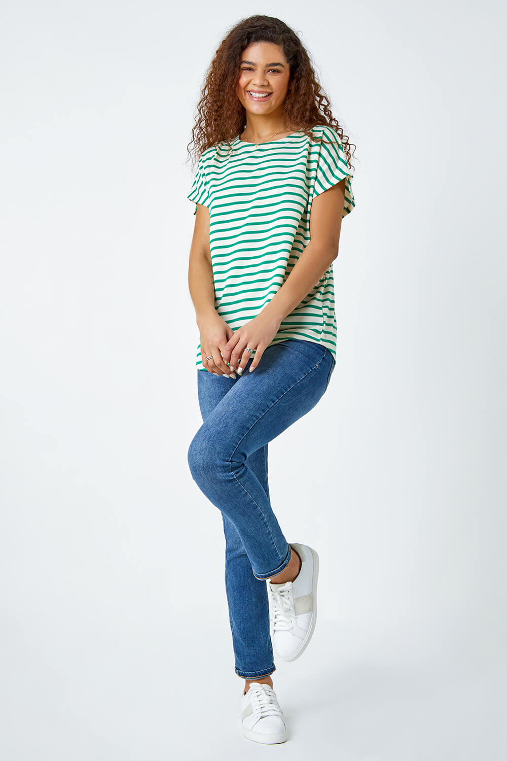 Green Cotton Blend Stripe Print T-Shirt, Image 2 of 5