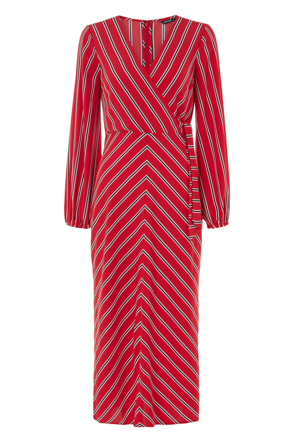 Red Wrap Stripe Midi Dress, Image 4 of 4
