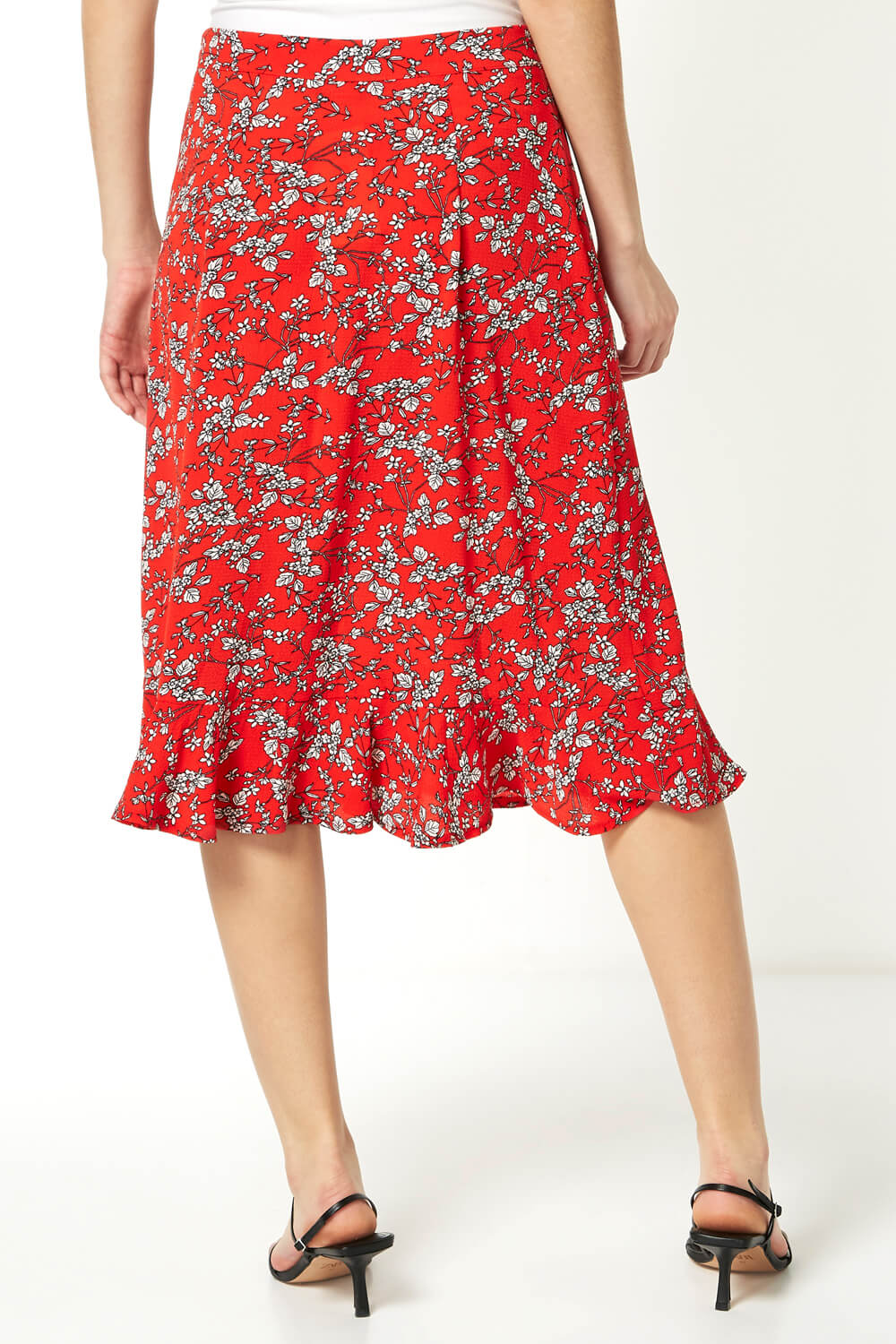 Ditsy Floral Ruffle Detail Skirt in Red - Roman Originals UK