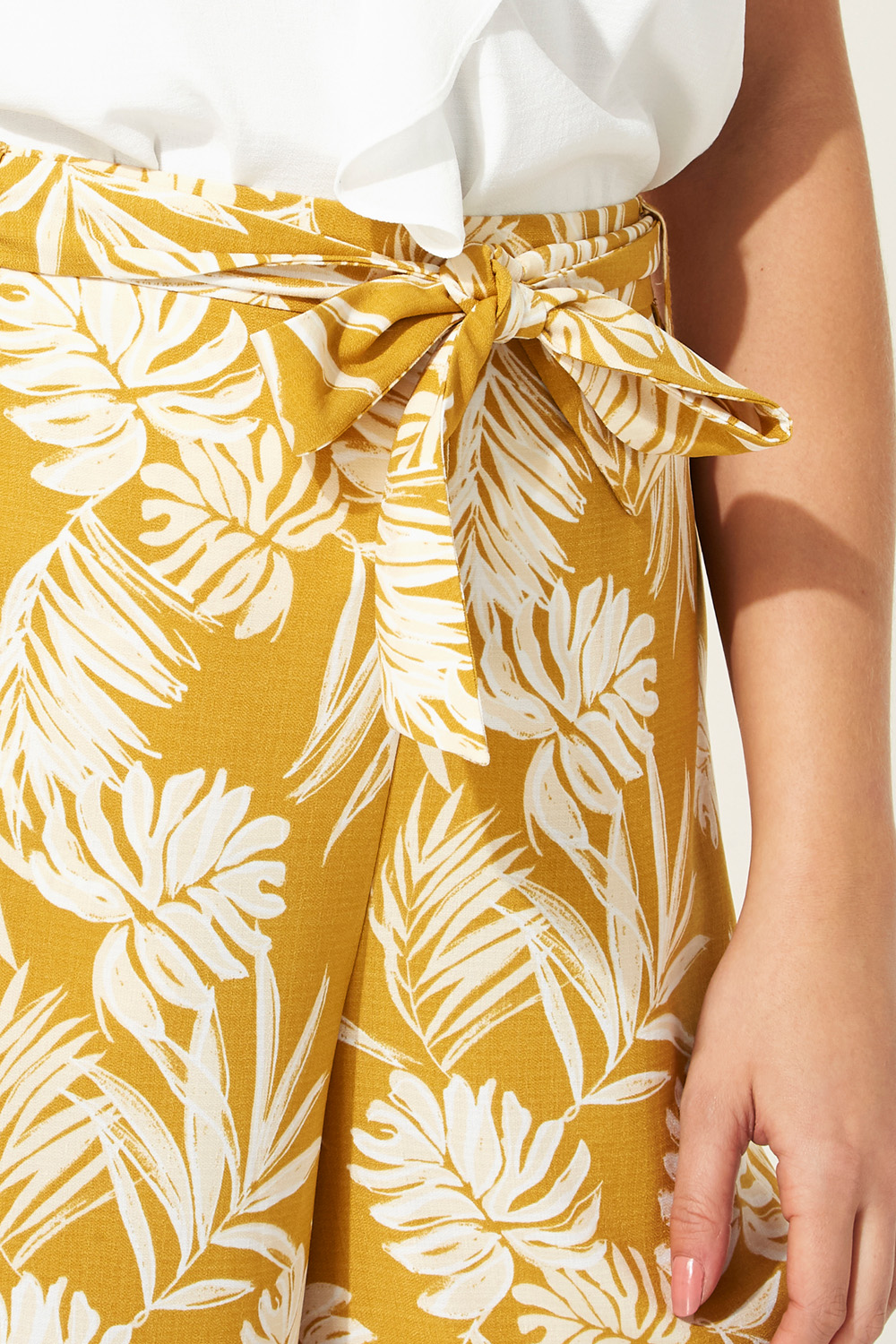 Yellow Palm Print Wide Leg Trousers , Image 4 of 5