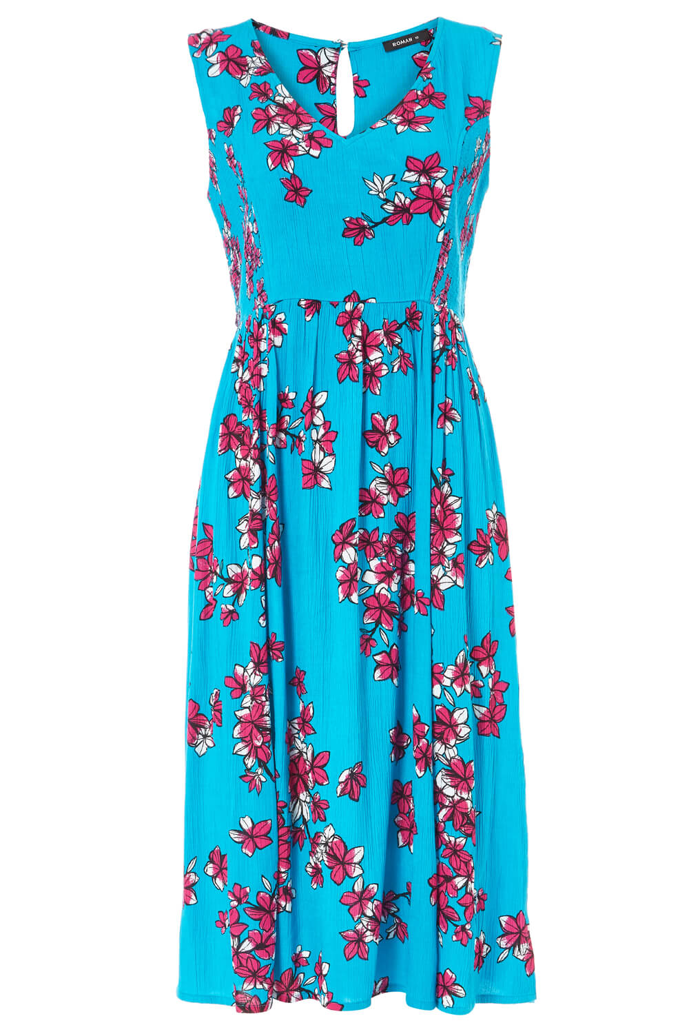 Blue Crinkle Floral Print Midi Dress, Image 4 of 4