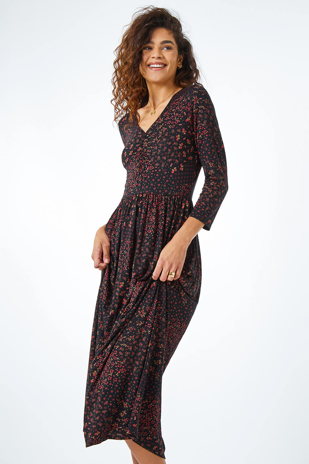 Black Ditsy Floral Maxi Dress, Image 4 of 5