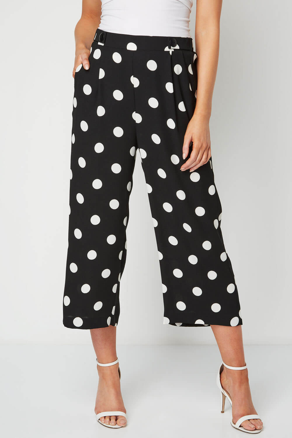 Black Polka Dot Culotte Trousers, Image 2 of 5