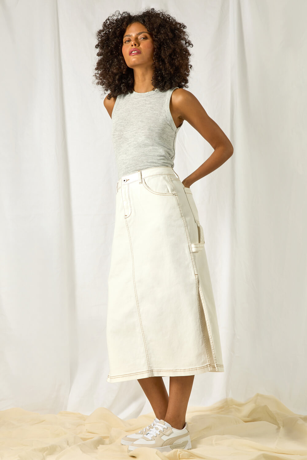 Harlan Denim Midi Skirt With Split