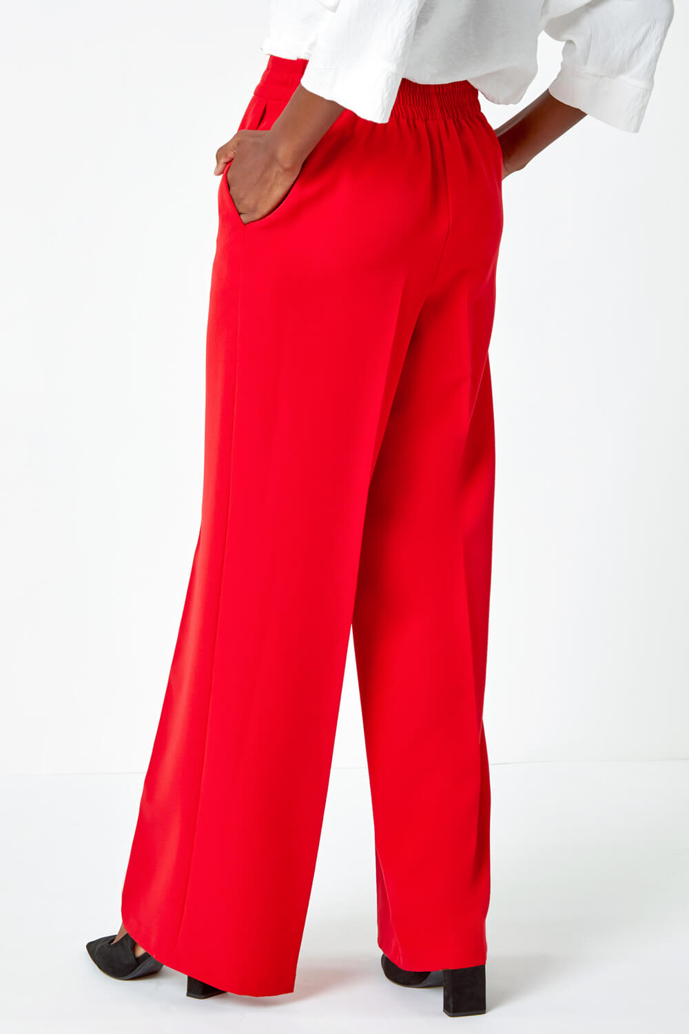 Red Wide Leg Tie Front Stretch Trouser, Image 3 of 7