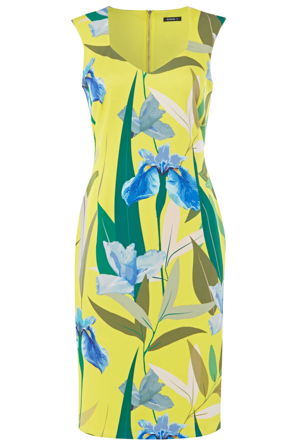 Yellow Floral Printed Scuba Dress, Image 5 of 5
