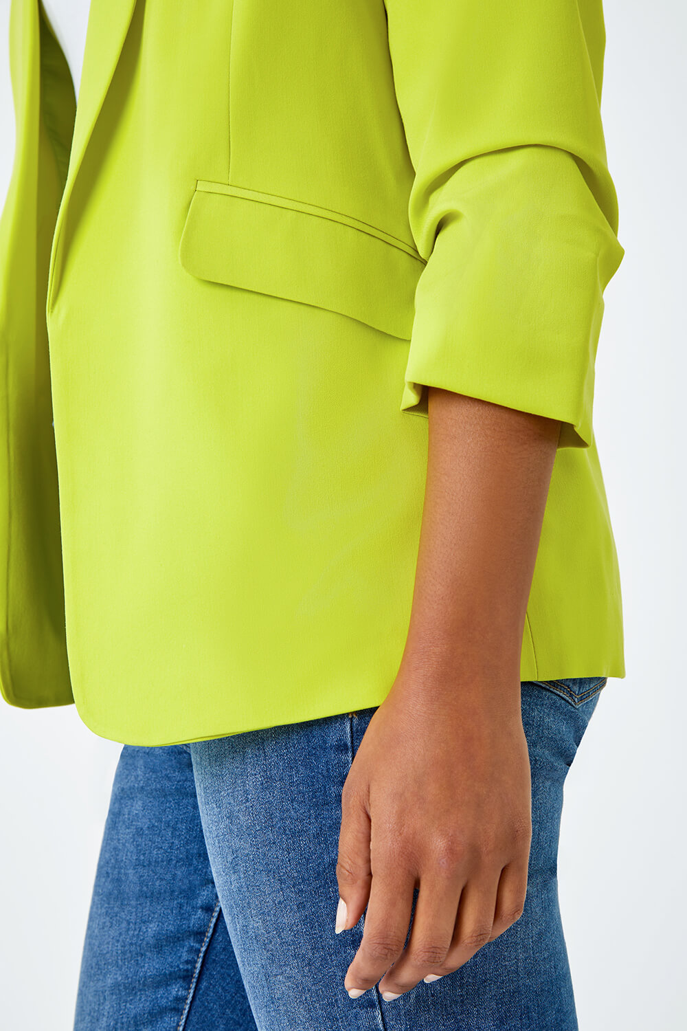 Lime Ruched Sleeve Stretch Blazer , Image 4 of 6