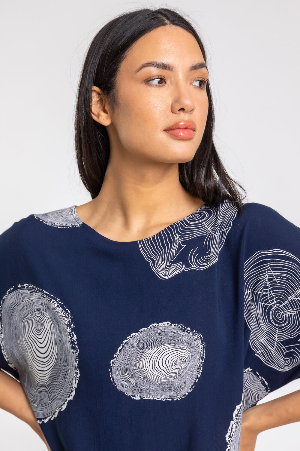 Linear Abstract Print Tunic Top in Navy - Roman Originals UK