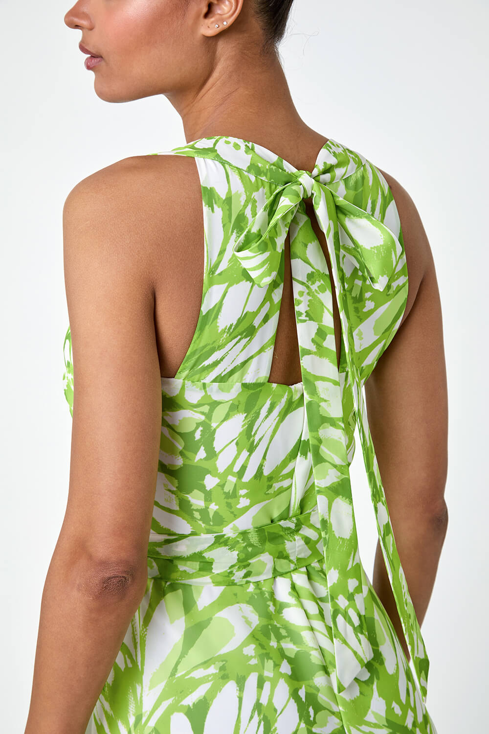 Green Halter Neck Butterfly Print Asymmetric Dress, Image 4 of 5