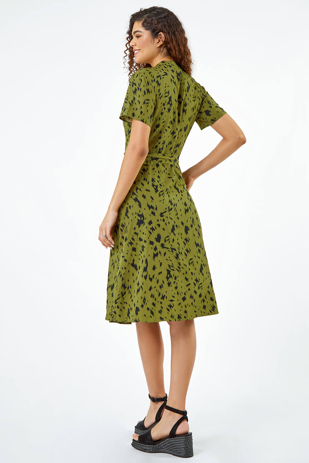 Olive Abstract Spot Print Shirt Dress, Image 3 of 5