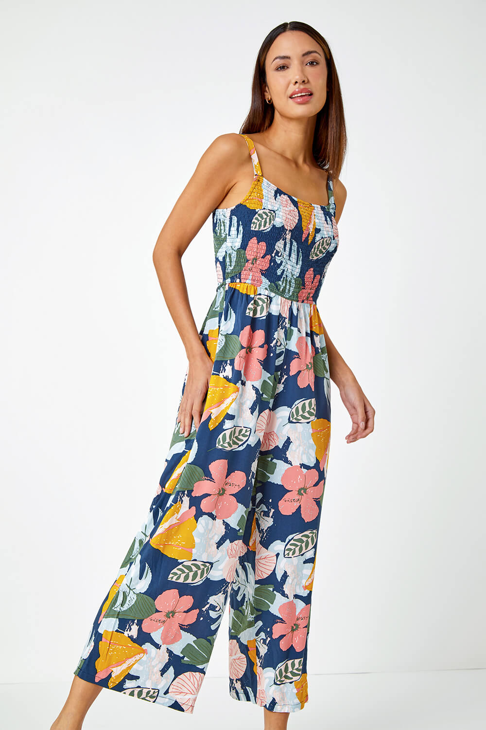 Multi  Floral Print Stretch Jumpsuit, Image 4 of 5