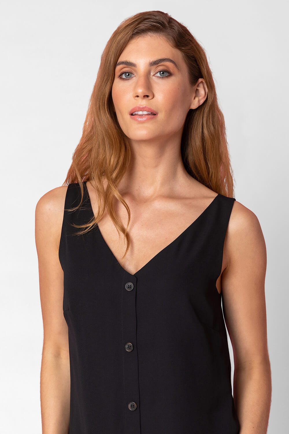 Black Button Front Sleeveless Top, Image 4 of 4