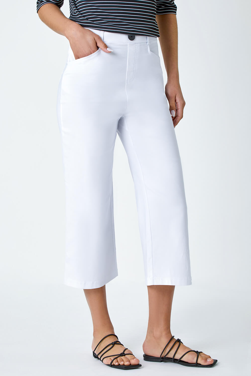 White Cropped Stretch Culotte, Image 4 of 5