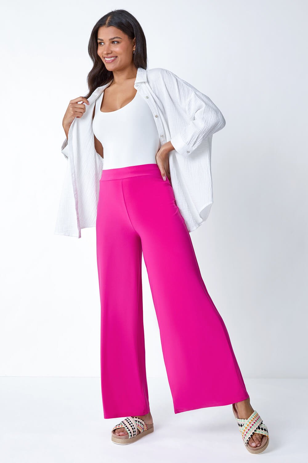 PINK Wide Leg Stretch Trousers, Image 2 of 5