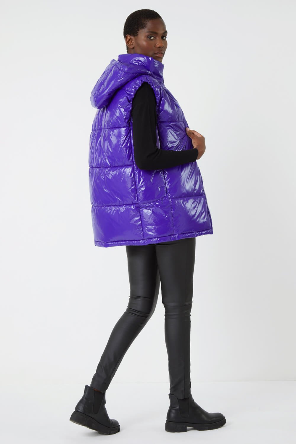 Purple Patent Hooded Gilet | Roman UK