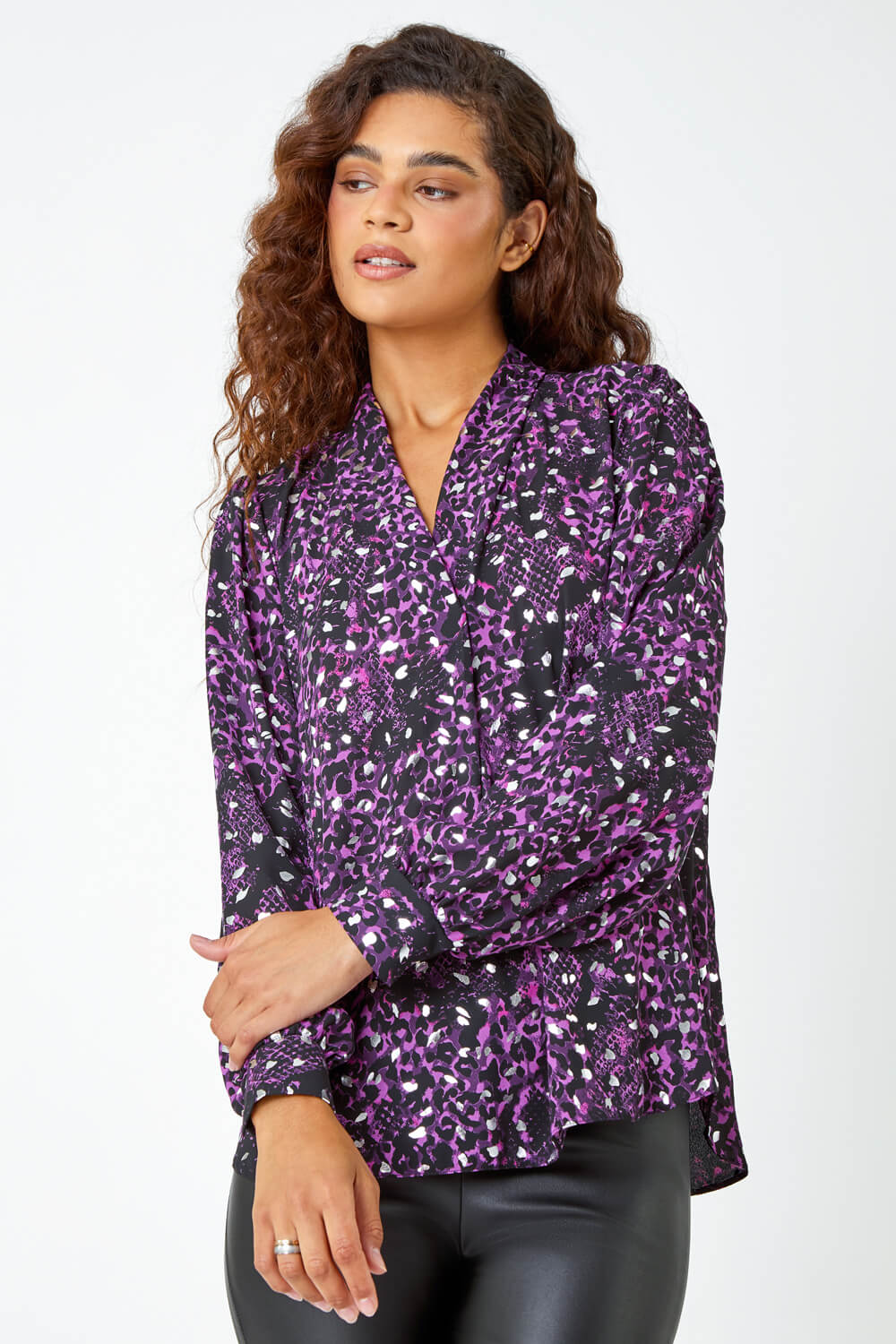 Purple Metallic Abstract Print Blouse | Roman UK